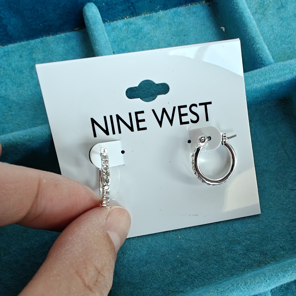 NWT Nine West Silver Sparkly Hoop Costume Earrings